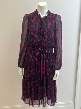 Tommy Hilfiger Navy and Fuchsia Floral chiffon Midi Dress